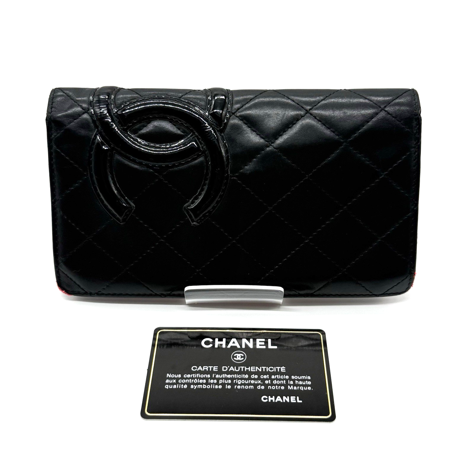 CHANEL Cambon Coco Matelasse Bifold Long Wallet Black Leather Authentic