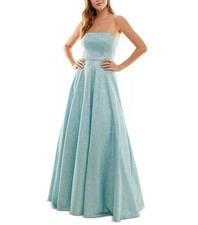 Say Yes to the Prom Juniors' Lace-Up-Back Strapless Gown Light Blue Silver 13