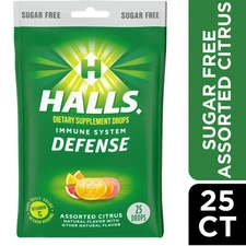 HALLS Defense Sugar Free Vitamin C Drops, Assorted Citrus, 25 Count