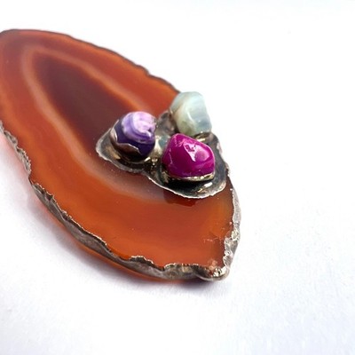 Rust Brown Agate Slice Pendant Boho Natural Stone Statement Witchy Crystal