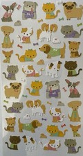 TINY DOGS  CAT Stickers 52pc Sticko  Puppy  Kitten  Bone  Mice  Woof  Meow  Animals  