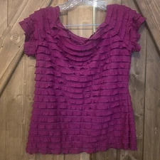 I.N. Studio Petite Women’s Hot Pink Ruffled Short Sleeve Top 