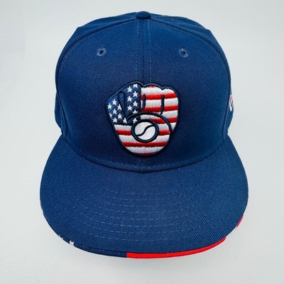 New Era 59FIFTY Fitted Baseball Cap 7 5/8 USA Flag Brim Logo Blue Red White