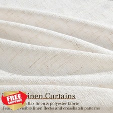 Cream 95" Pinch Pleat Linen Curtains, 2 Panels, Boho Farmhouse