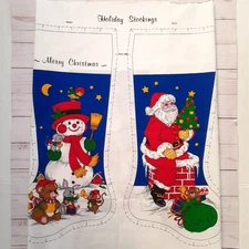 VIP Cranston Holiday Stockings Cotton Panel for 2 Stockings Blue Snowman Santa
