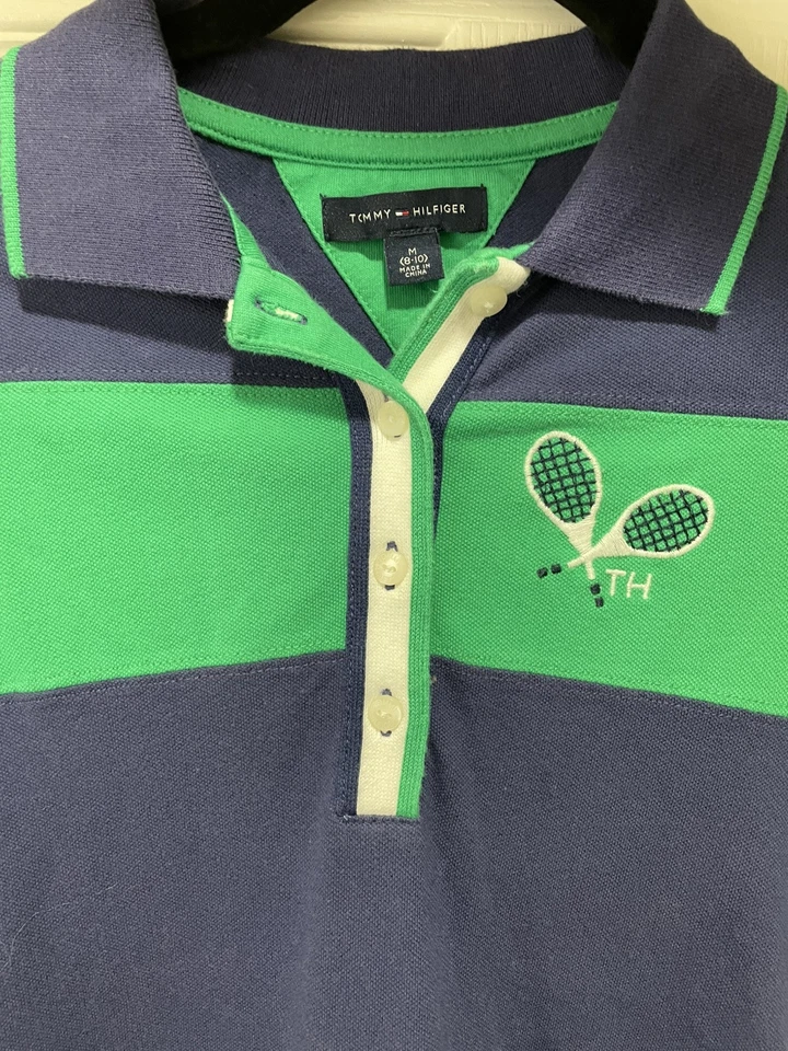 Vestido raqueta tenis Tommy Hilfiger jóvenes niñas talla M (8/10) verde y azul marino a rayas Foto 2 de 4