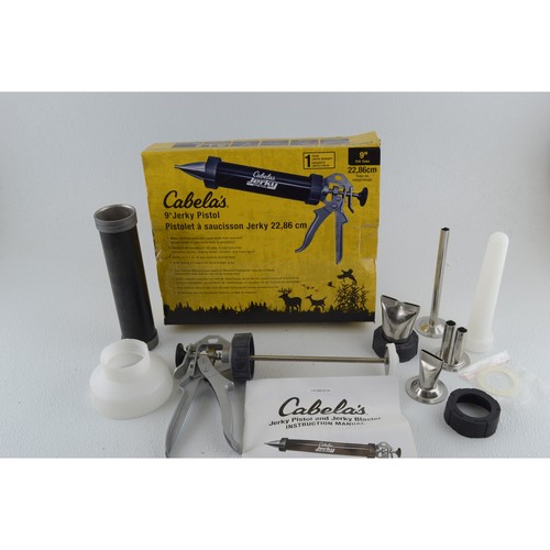 Cabela's 9" Jerky Pistol Meat Snack Stick Gun Kit w Nozzles Box