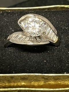 PJM Sterling Silver 925 Clear Cz Round w Baguettes Engagement Ring Size 12