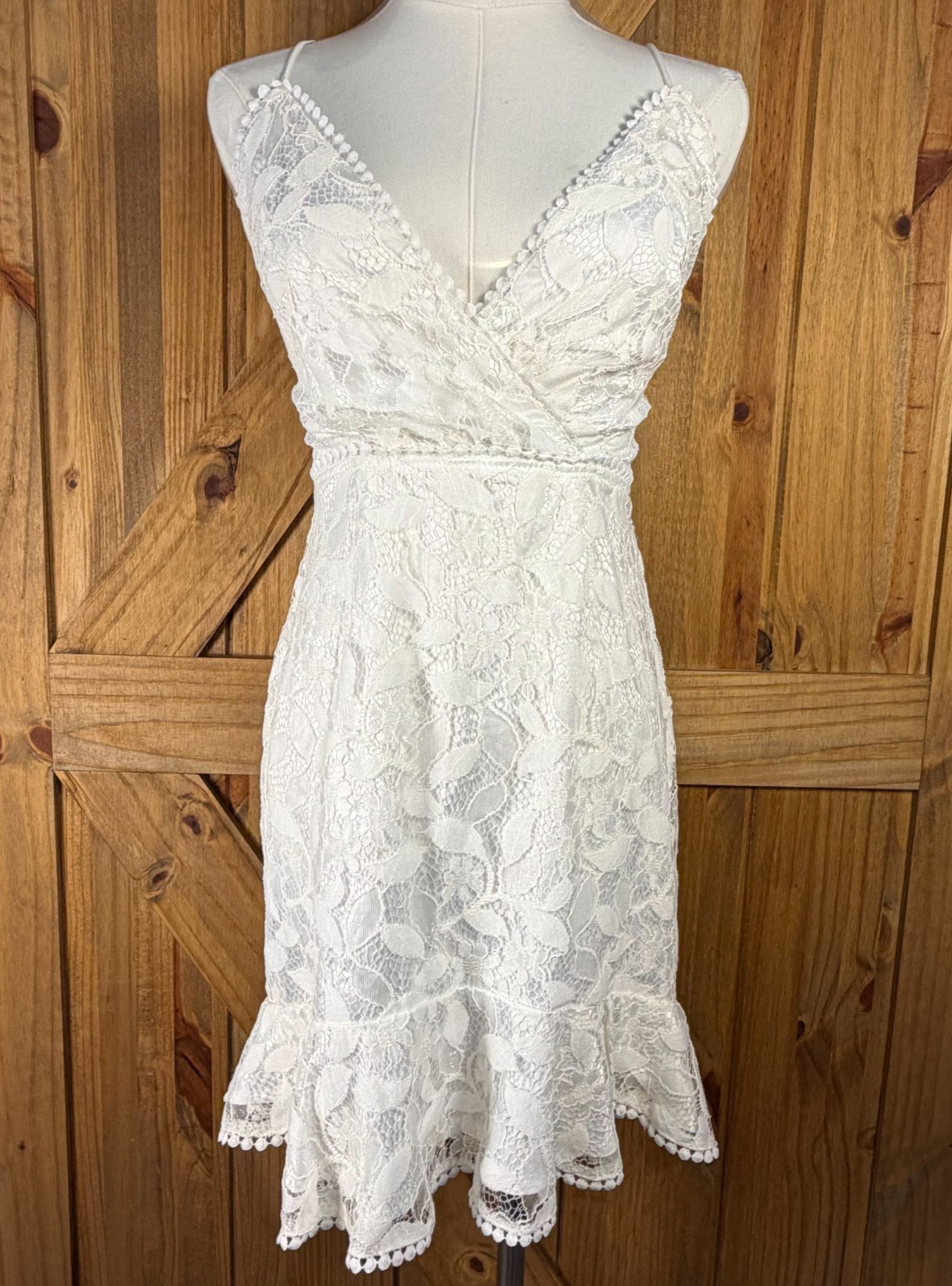 Showpo White Lace Babydoll Dress Y2K Open Back Tie Coquette Size 10
