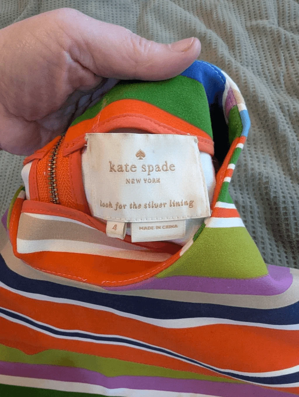 Abito donna Kate Spade NY taglia 4 manica ad aletta a righe blu arancione lunghezza ginocchio