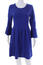 Vince Camuto Womens Long Sleeved Geometric Textured Round Neck Dress Blue Size M