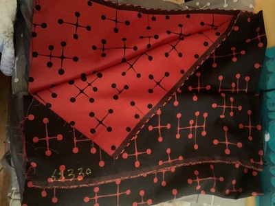 MAHARAM EAMES LARGE  DOT RED BLACK FABRIC YARDAGE, 54  wide by 48  long