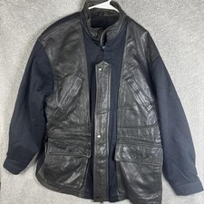 Vintage Lakeland Coat Mens 42 Black Leather Canvas Insulated Outdoor Pockets