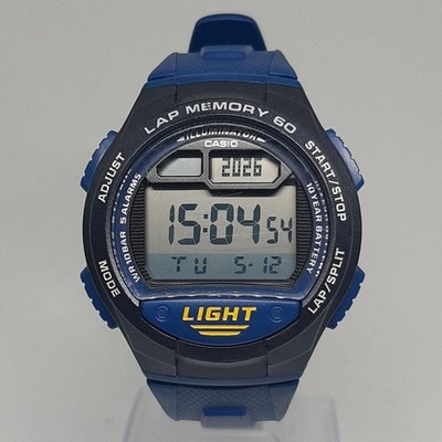 CASIO W-734 Laufuhr 60 Runden Memory Digital Herrenuhr Blau