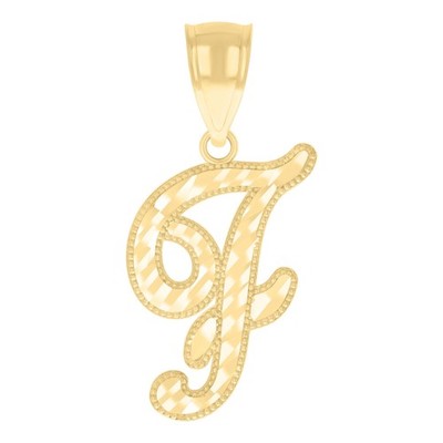 10kt Gelbgold Unisex Initiale F Schrift Alphabet Charm Anhänger