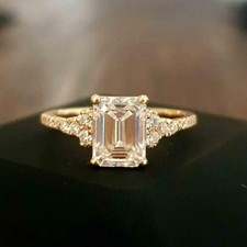 2.5CTW Emerald Cut DEF Moissanite Wedding Engagement Ring 14k Yellow Gold Plated