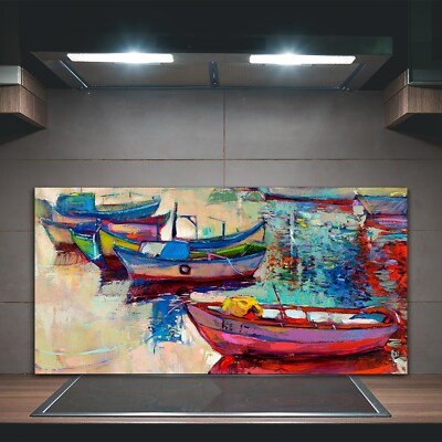 Küchenrückwand Spritzschutz auf Glas 100x50 Foto Bild Seelandschaft Boote Ozean