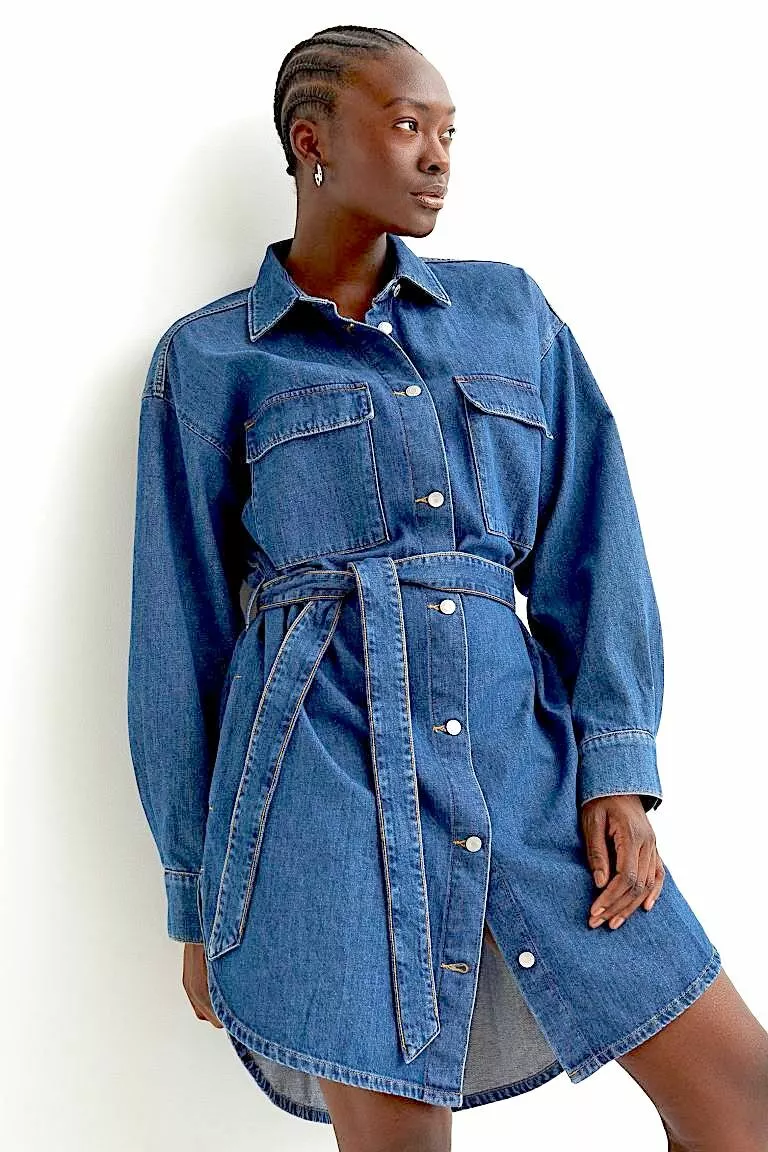 NWT H&M Denim Shirt Dress Jacket Coat Oversized Size M | eBay