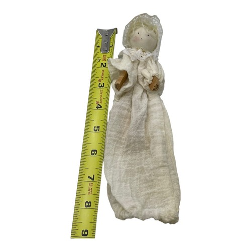 Vintage Primitive Folk Art Wood Clothes Pin Doll Handcrafted Baby Bonnet Gown - Picture 6 of 14
