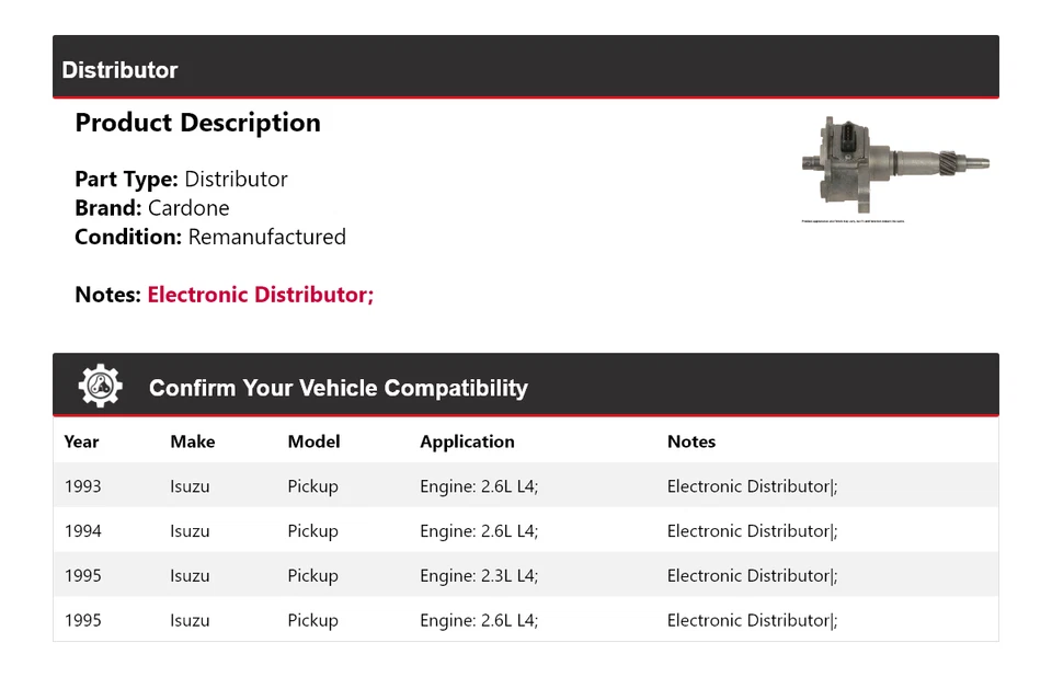 Cardone distribuidor camioneta Isuzu 1993-1995 1994 Foto 2 de 4