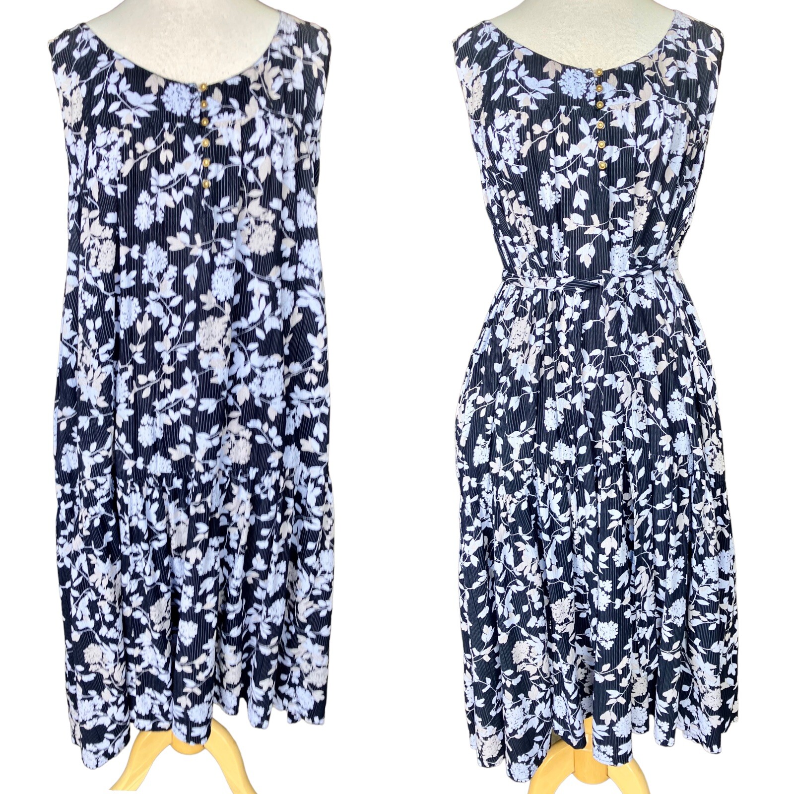 Woman Within Peasant Tiered Sleeveless Flowy Floral Dress Plus Sz 24 Tie  Belting | eBay