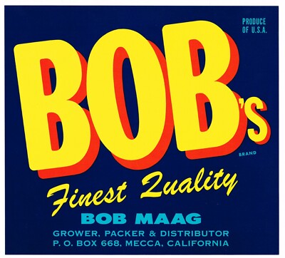 ORIGINAL 1950S VINTAGE ORANGE CRATE LABEL BOBS