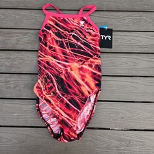 TYR Women's Diamondfit Red Fire Grab Bag One Piece Swimsuit 30 New