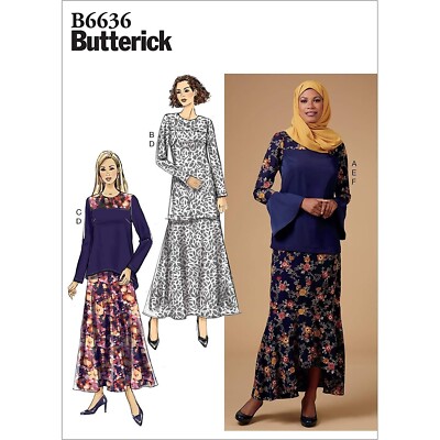 Butterick Sewing Pattern 6636 Blouse Scarf Skirt Misses Size 6-14 UNCUT