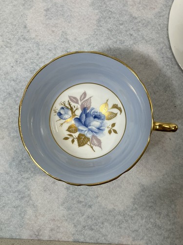 Aynsley Blue Rose Cup & Saucer w/ Gold Trim - Fine Bone China - Picture 6 of 14