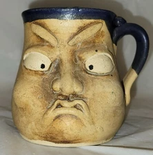 Funny Face Pottery Mug Signed / Studio Pottery Face Mug# 3006
