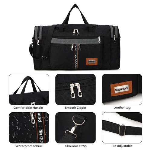 Große Oxford Reisetasche Fitnessstudio 45/60L wasserabweisend Gepäcktasche mit Gurt - Bild 5 von 49
