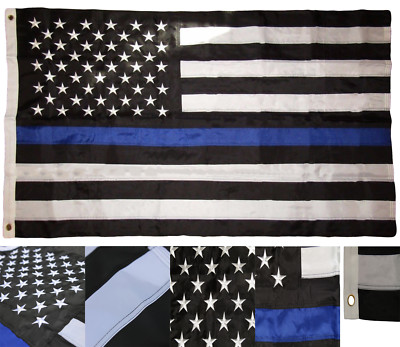 3x5 USA Thin Blue Line Flag Embroidered Stars 200D Nylon USA SELLER FAST SHIP