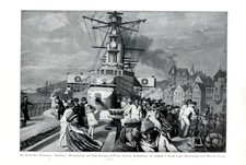 Kreuzer Emden Hafen Lübeck XL Kunstdruck 1926 Besuchstag Matrosen Kriegsschiff
