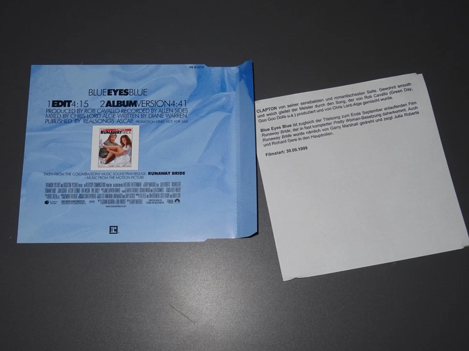 ERIC CLAPTON - BLUE EYES BLUE / 2 TRACK PROMO-MAXI-CD 1999 (MINT-) & INFO-SHEET - Bild 2 von 2