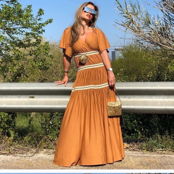 Zara Studio Limited Edition Maxi Brown Flowing Dress Size