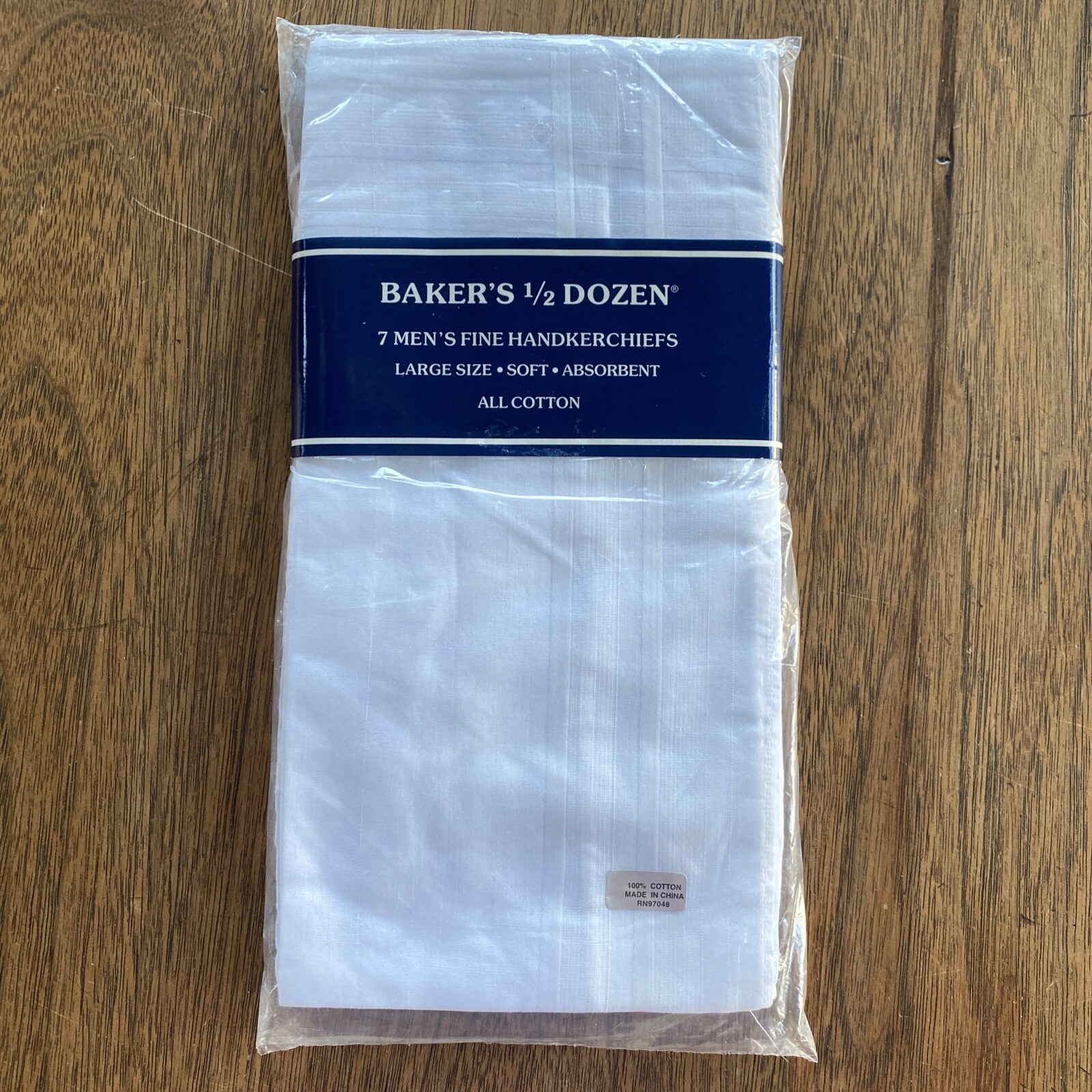 NWT Vintage Baker’s 1/2 Dozen Pack of 7 Men’s Fine Handkerchiefs 100% Cotton