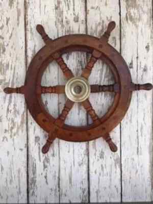 Handmade 24'' Wood Ship Wheel - Wooden Ships Wheel - Brass Steering Helm gift De
