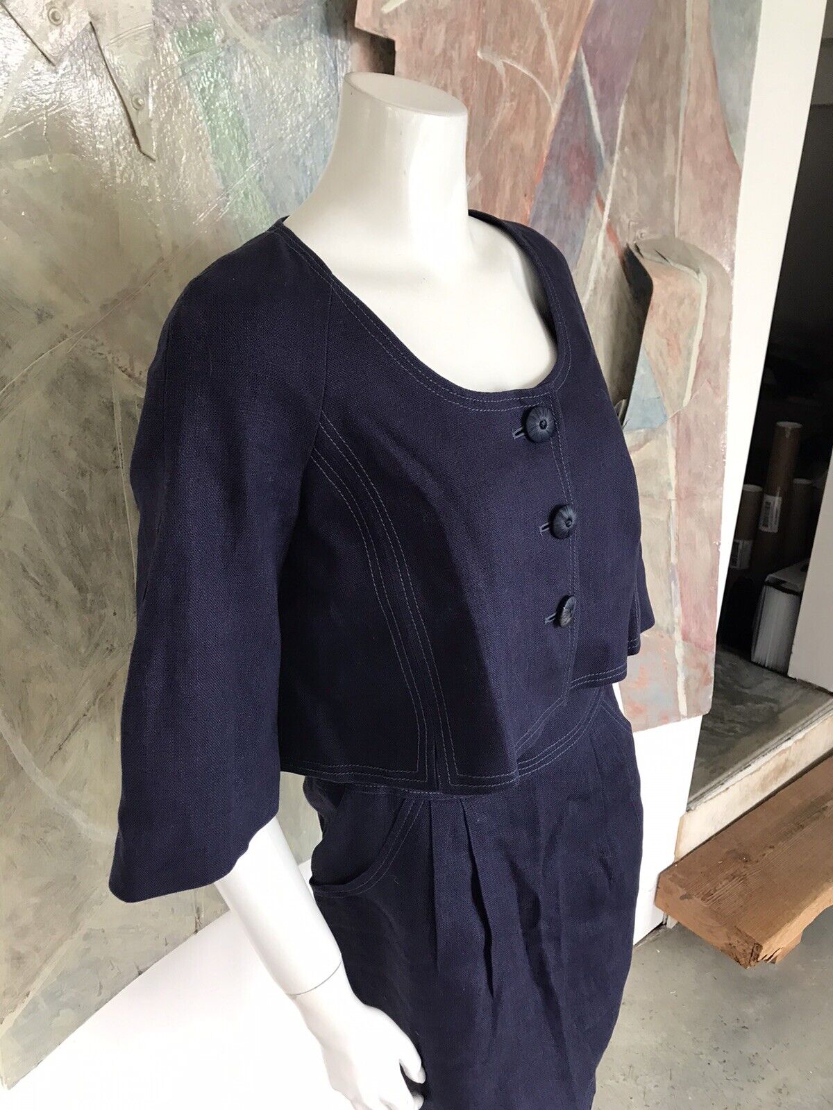 Rebecca Taylor Navy Dark Blue Linen Skirt Suit 2 … - image 4