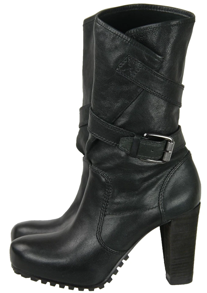 Bota Vera Wang Lavanda Feminina Plataforma Sloan Tamanho 8.5M Couro Preto Fivela Alça - Imagem 2 de 4