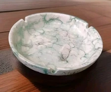 Vintage Ceramic Ashtray Green White Faux Marble 6"  Bar Decor