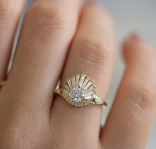 2Ct Round Cut Lab Created Diamond Engagement Cluster Ring 14K Yellow Gold Plated