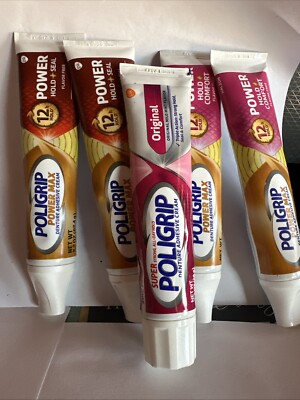 Poligrip Super EXTRA CARE Denture Adhesive Cream  2.2 Oz MIX LOT Of 5 Tubes