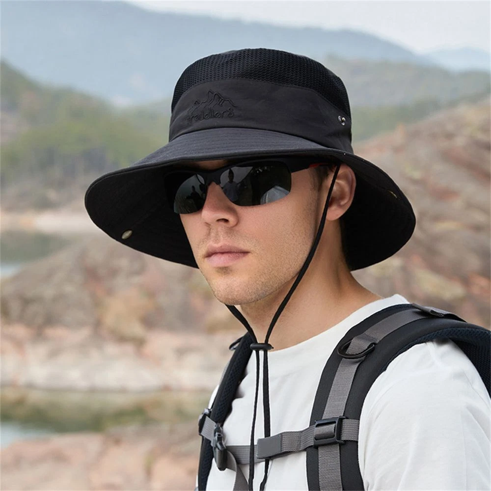 Mens travel hat Solid color Wide Brim Bucket Hat Pot hat Sun Hat Fisherman hat