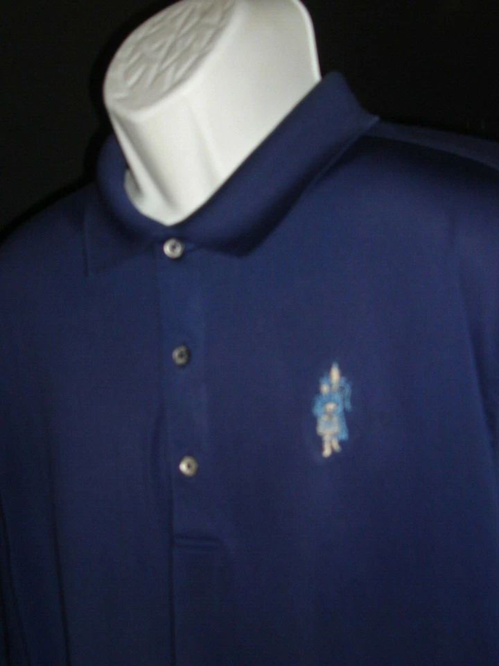CAMISA POLO DONALD ROSS AZUL SÓLIDO 100% POLIÉSTER S/S TALLA XL "PRESTWICK C.C." LOGOTIPO Foto 3 de 4