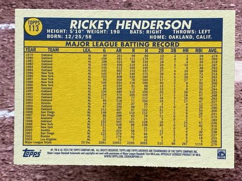 2024 Topps Archives Rickey Henderson #113 Oakland Athletics - Bild 2 von 2