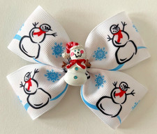 SNOWMAN 4" HANDMADE GROSGRAIN HAIR BOW