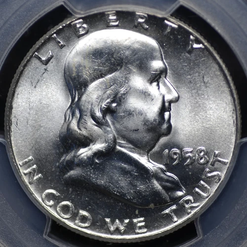 1958 FRANKLIN HALF DOLLAR PCGS MS 65 SATINY SMOOTH GEM AND WELL STRUCK, A LOW