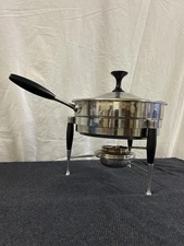 Gather ‘Round the Glow – Mid-Century Modern Fondue Pot & Stand, Stainless Steel