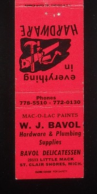 1960s W J Bavol Hardware Mac-O-Lac Paints Delicatessen Red Saint Clair Shores MI