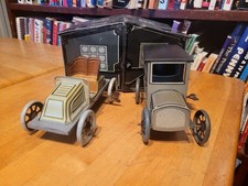 VERY NICE EARLY 1910's/20's BING TIN LITHO GARAGE with TWO WIND UP CARS SET #3